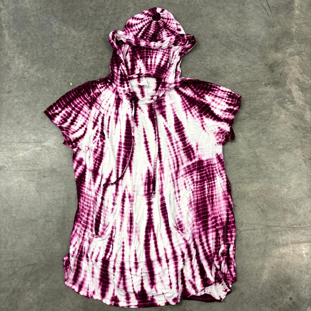 Livi Active Tie Dye Short Sleeve Hoodie Top Purple White Plus 14/16 L XL